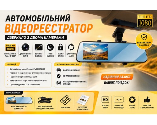 Автовидеорегистратор Зеркало DVR   50  HS-176